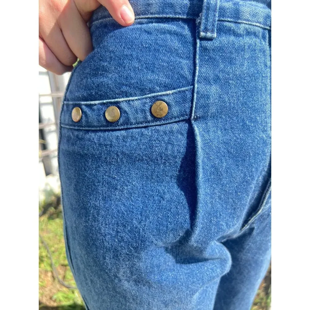 Vintage Womens Handmade Patchwork Quilted Jeans Sz 5 High Waist 24 Cowgirl Boho - Picture 5 of 11